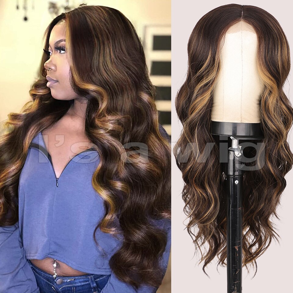 LINGDORA Highlight Long Body Wave Synthetic Wigs for Women Natural