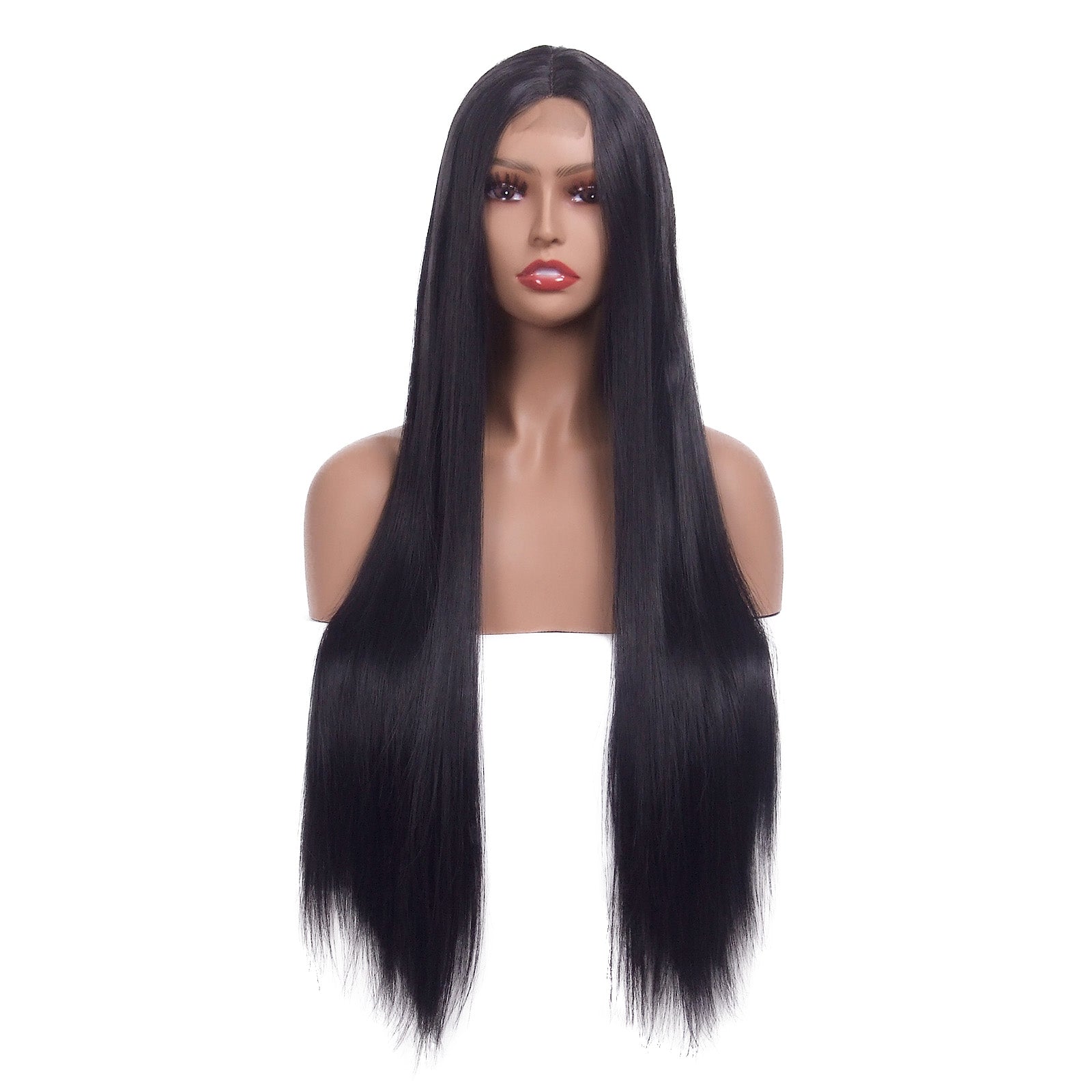 LINGDORA Long Straight Black Wig Middle Part Natural Looking