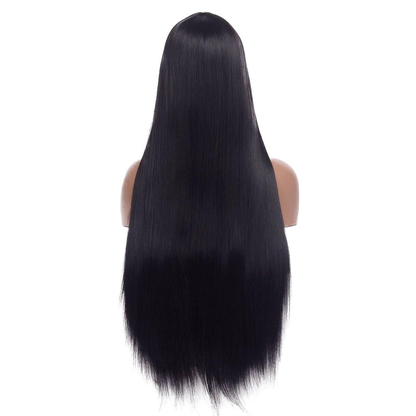 LINGDORA Long Straight Black Wig Middle Part Natural Looking