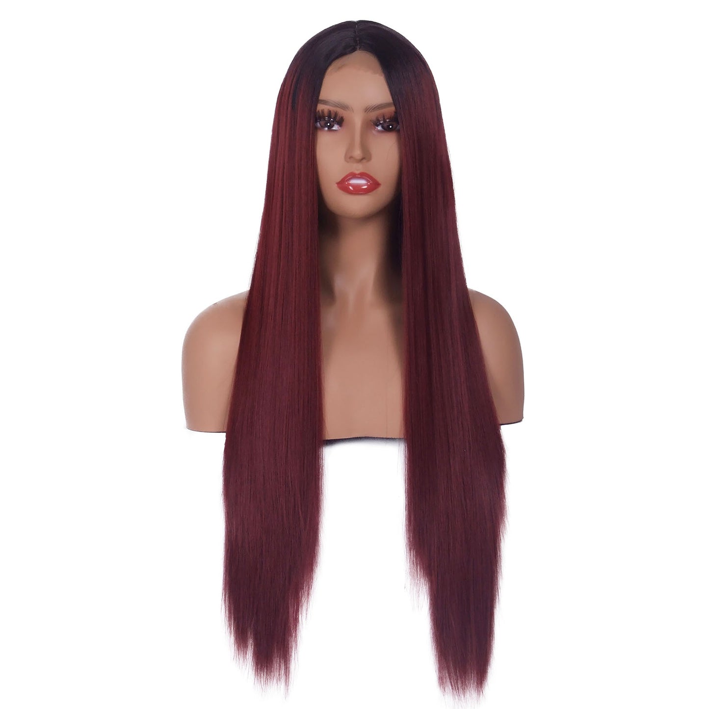 LINGDORA Long Straight Wine Red Wig Synthetic Hair