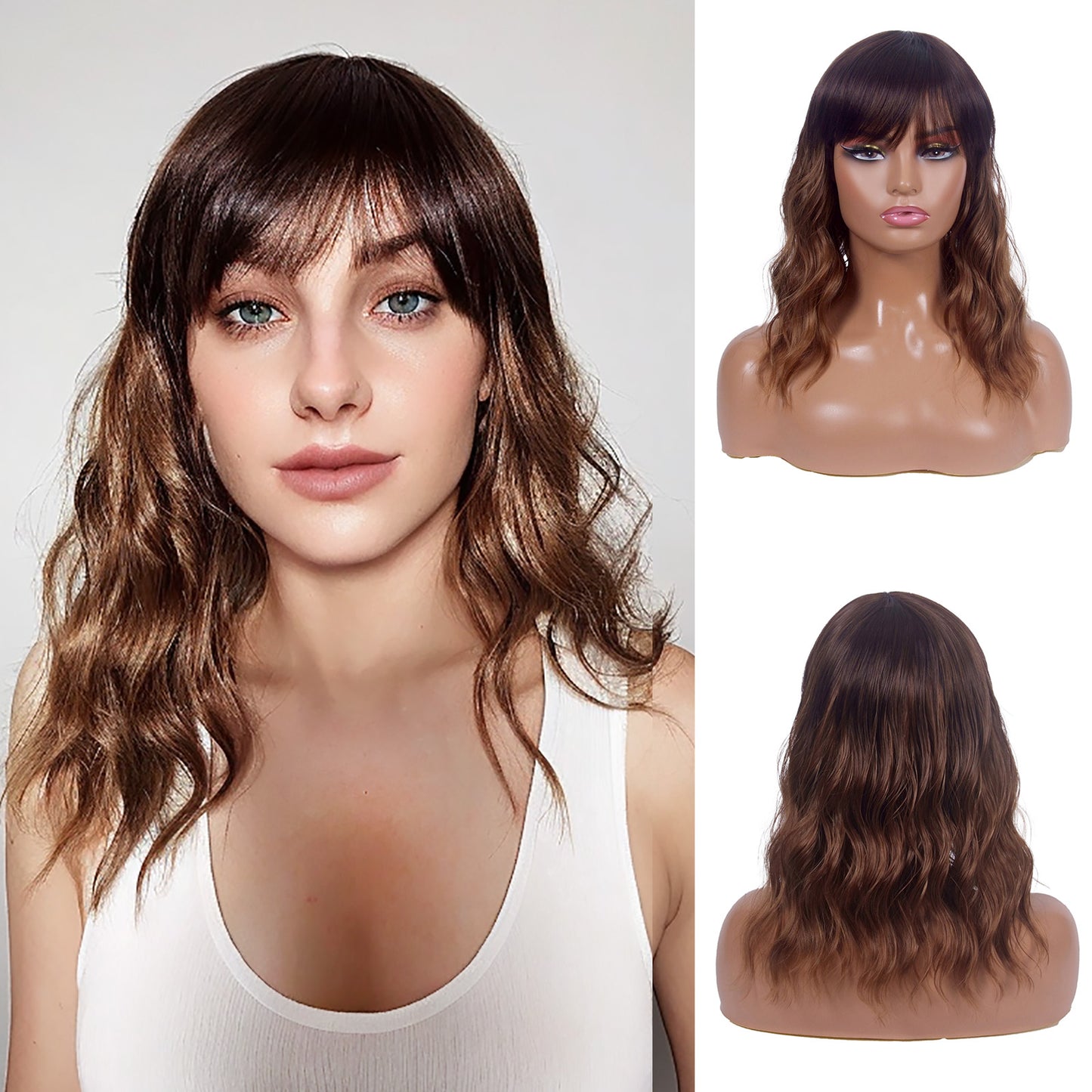 LINGDORA Brown Wigs for Women Short Wig with Bangs