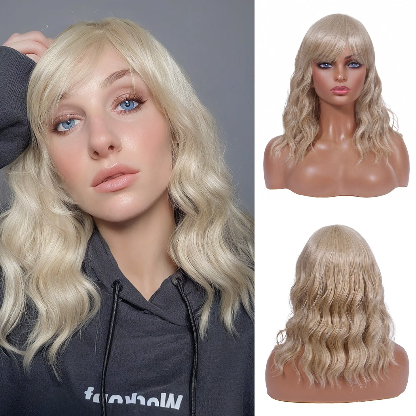 LINGDORA Mixed Blonde Wavy Bob Wig for Women