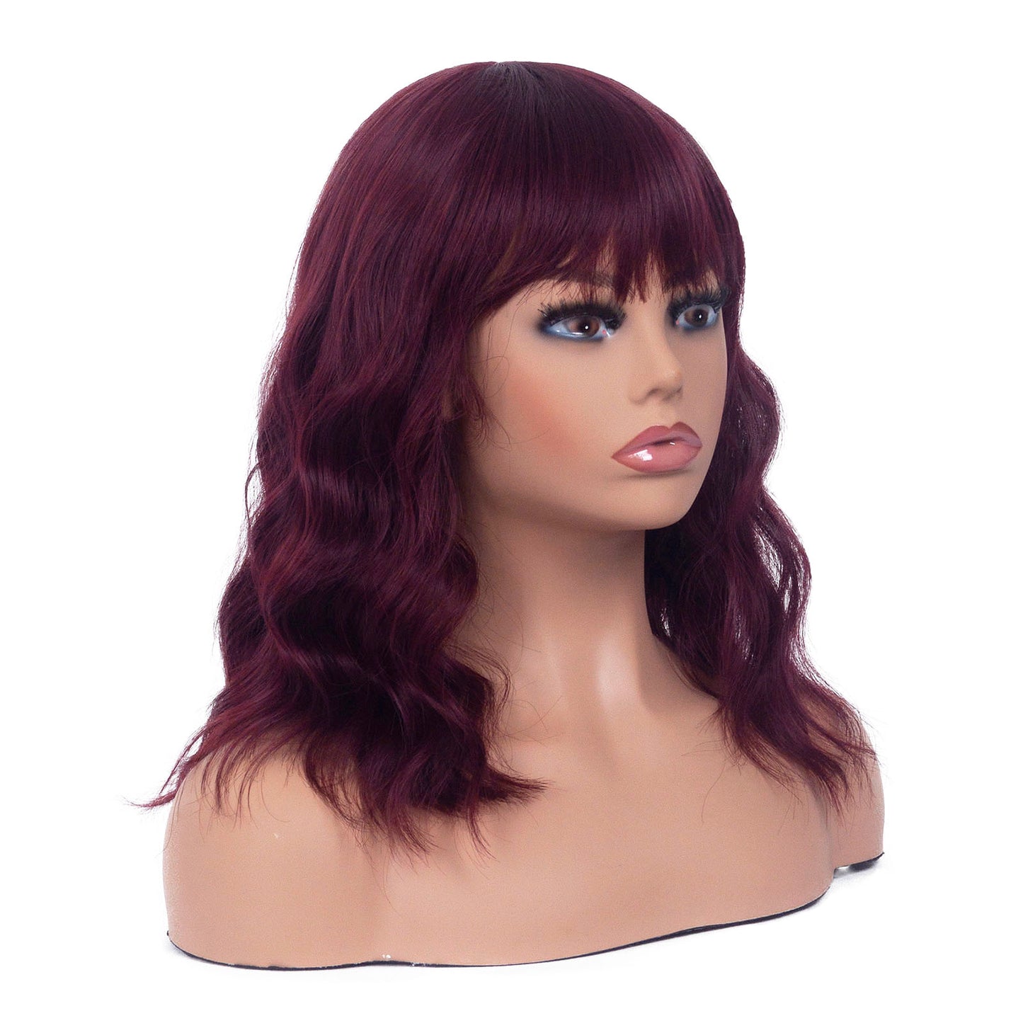 LINGDORA Curly Wine Red Wig with Bangs Cute Short Hair