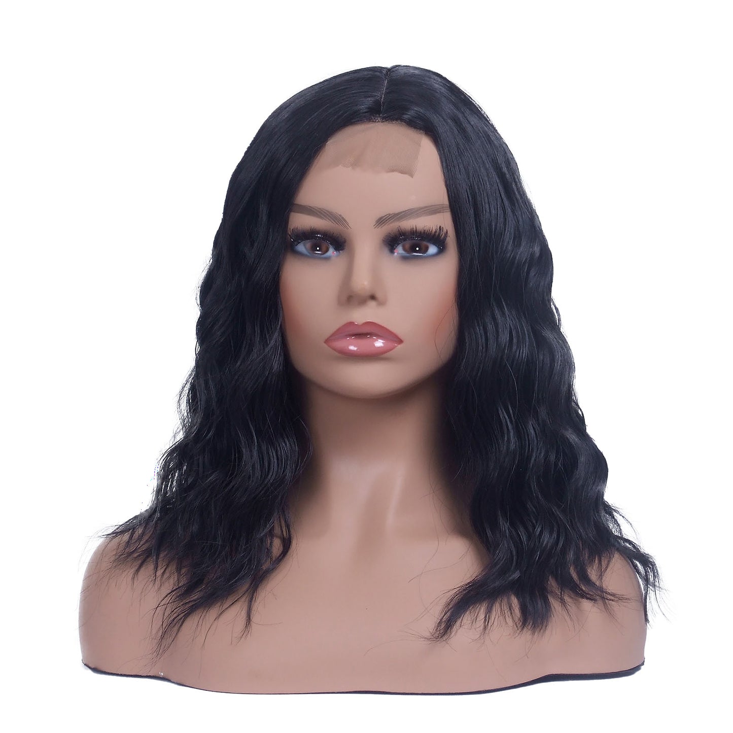 LINGDORA Black Middle Part Curly Short Wigs for Women