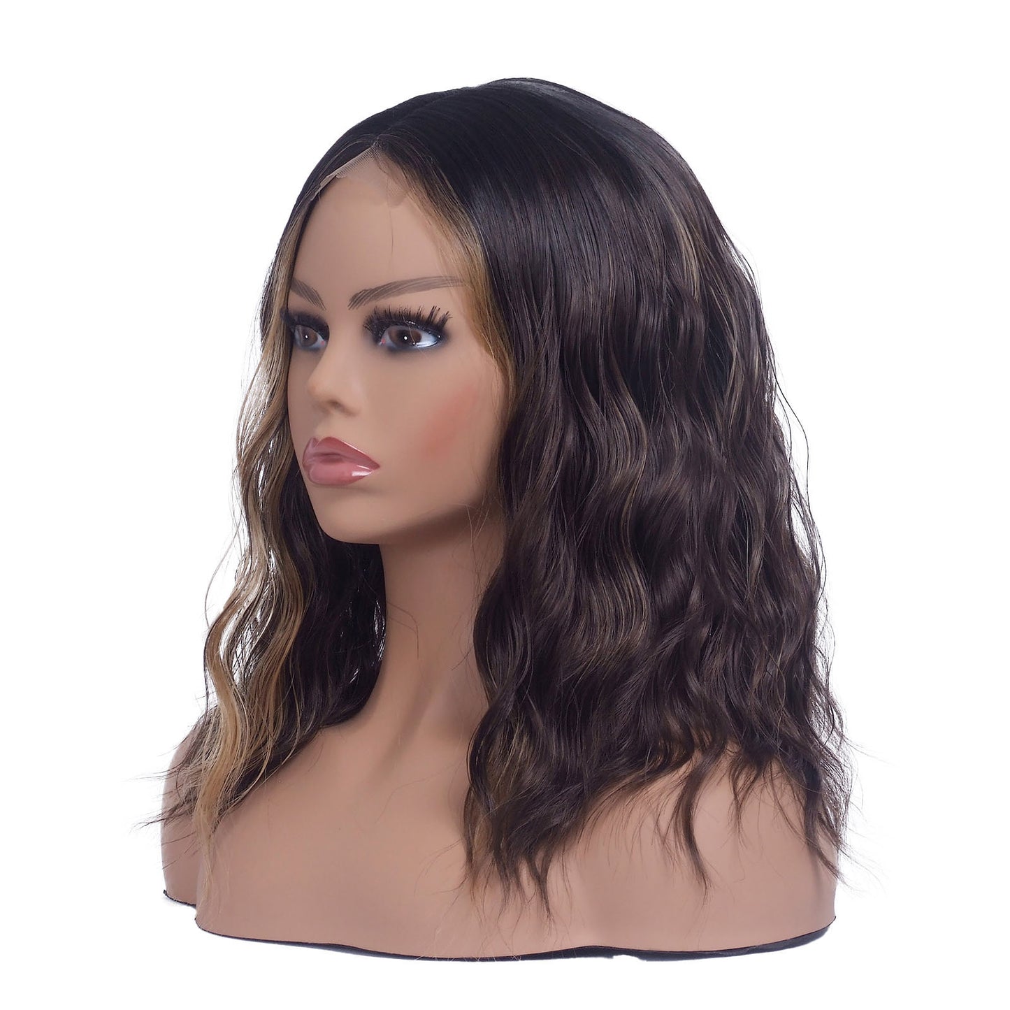 LINGDORA Brown Mixed Blonde Curly Bob Wigs Middle Part