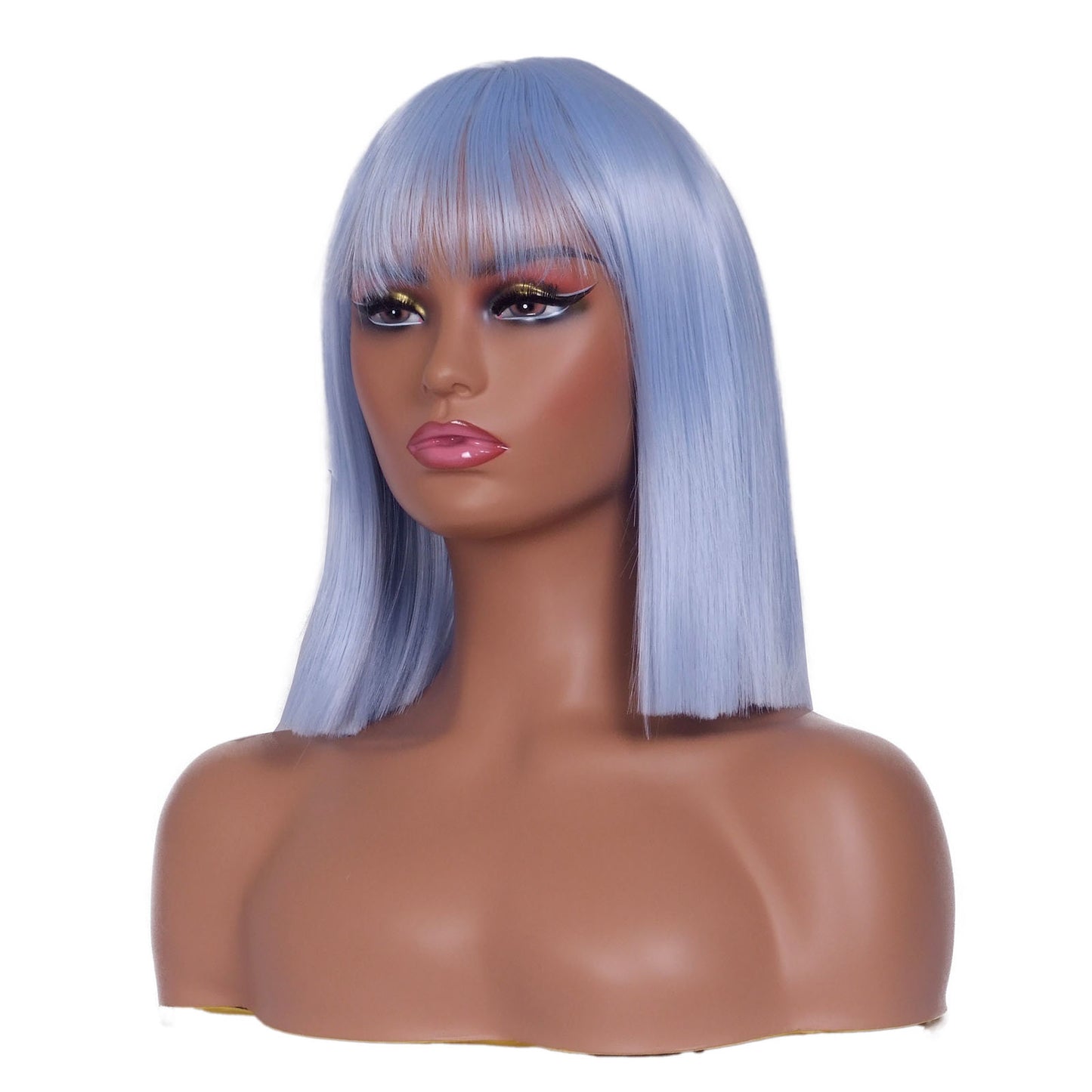 LINGDORA Light Blue Straight Short Wig with Bangs Cosplay