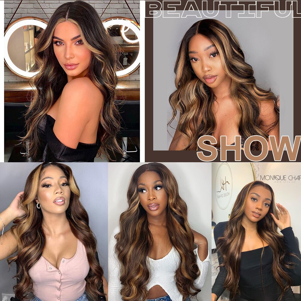 LINGDORA Highlight Long Body Wave Synthetic Wigs for Women Natural Looking