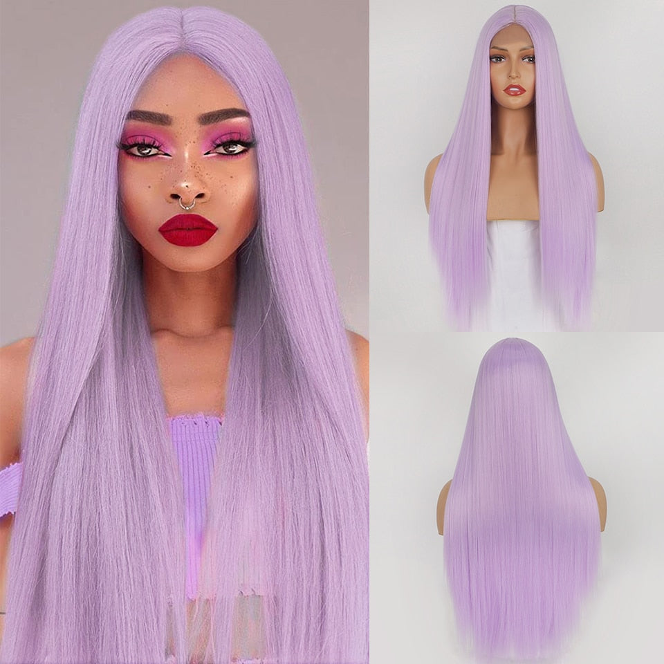 LINGDORA Long Straight White Synthetic Wigs for Daily Cosplay Party Lolita