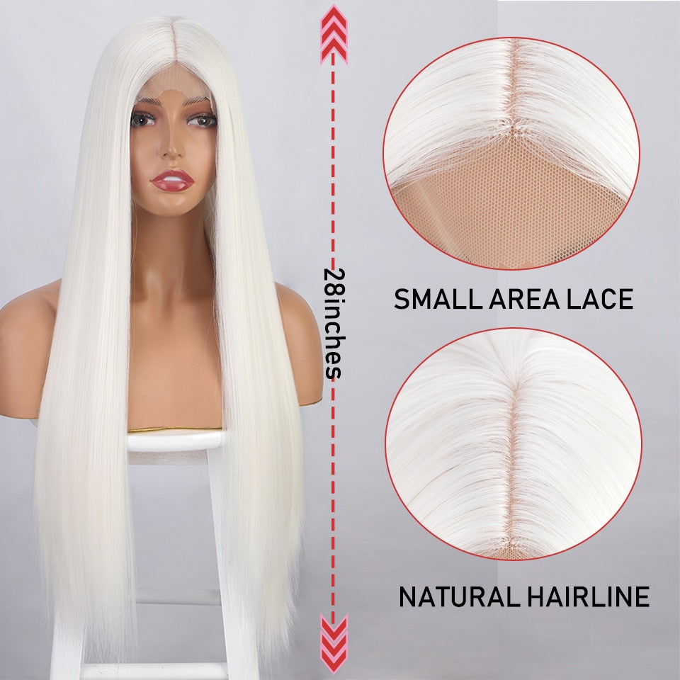 LINGDORA Long Straight White Synthetic Wigs for Daily Cosplay Party Lolita