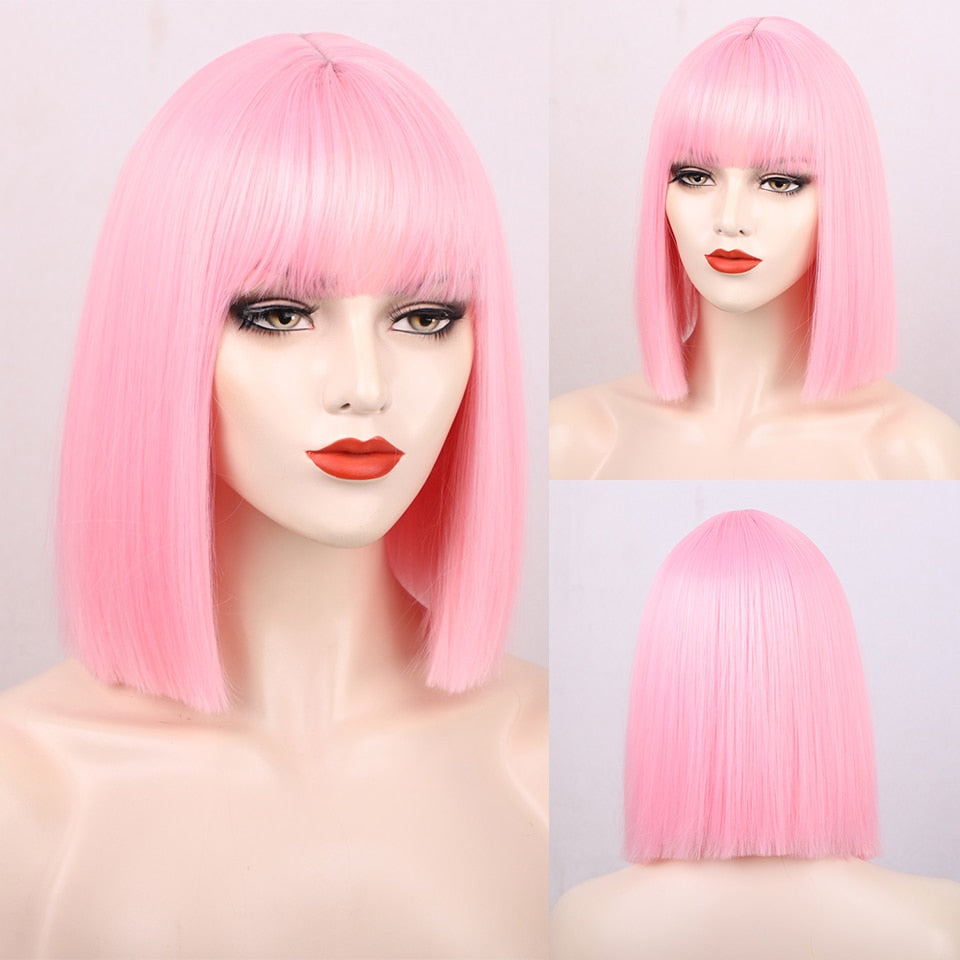LINGDORA Short Straight Orange Synthetic Wig with Bangs Cosplay