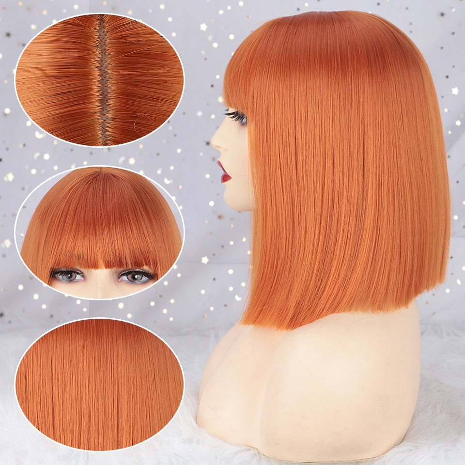 LINGDORA Short Straight Orange Synthetic Wig with Bangs Cosplay