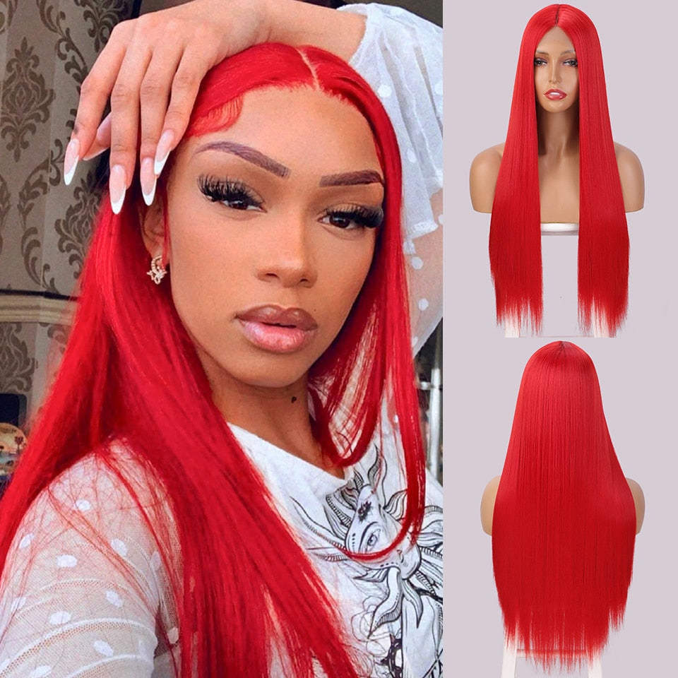 LINGDORA Synthetic Long Straight Pink Cosplay Wig for Women