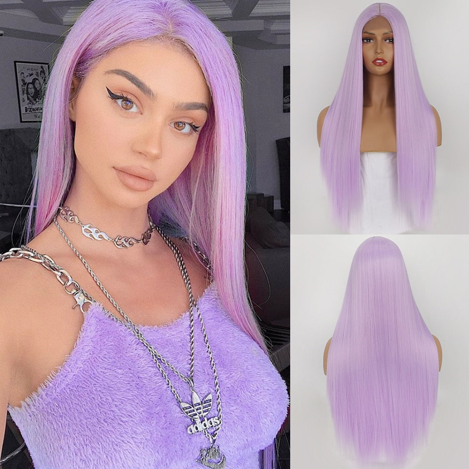 LINGDORA Synthetic Long Straight Pink Cosplay Wig for Women