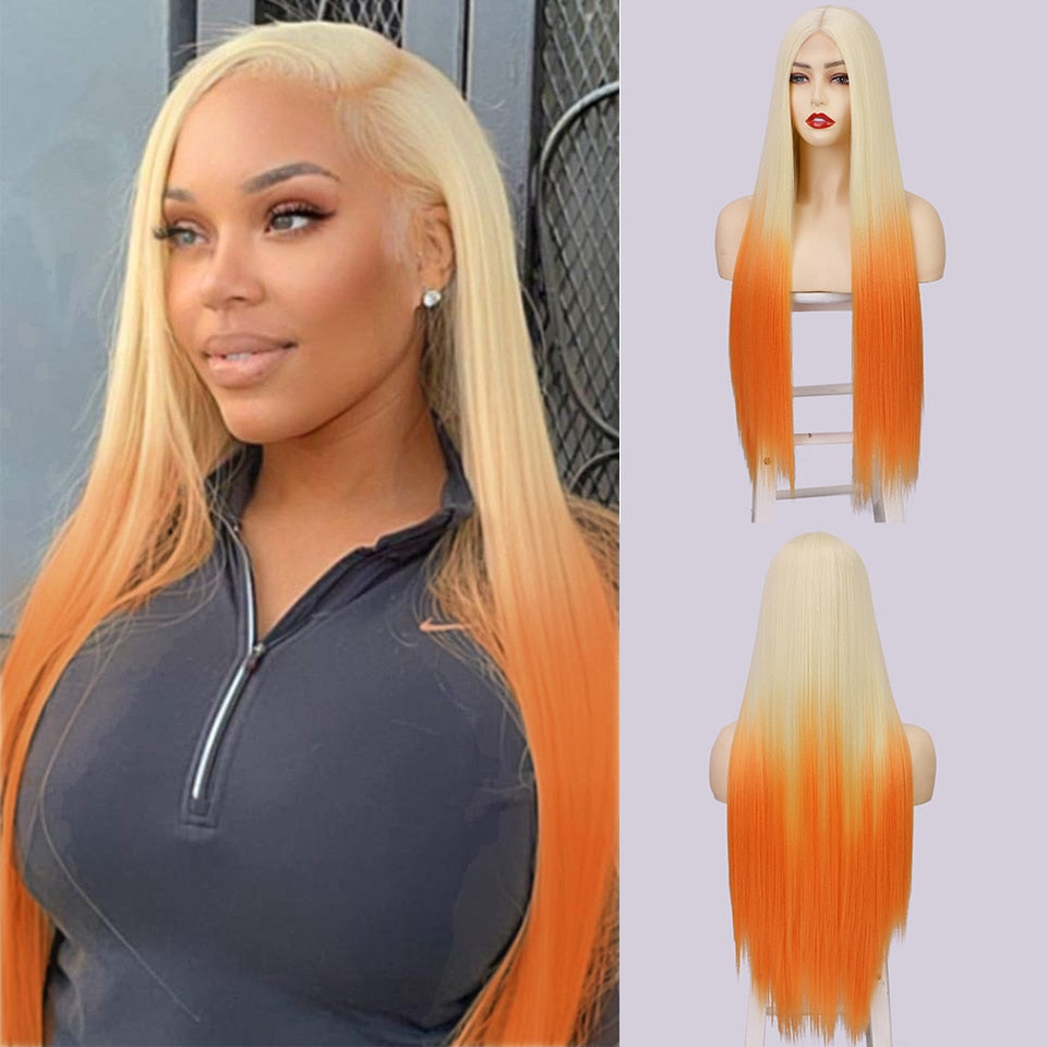 LINGDORA Long Straight Blonde Orange Red Cosplay Wigs