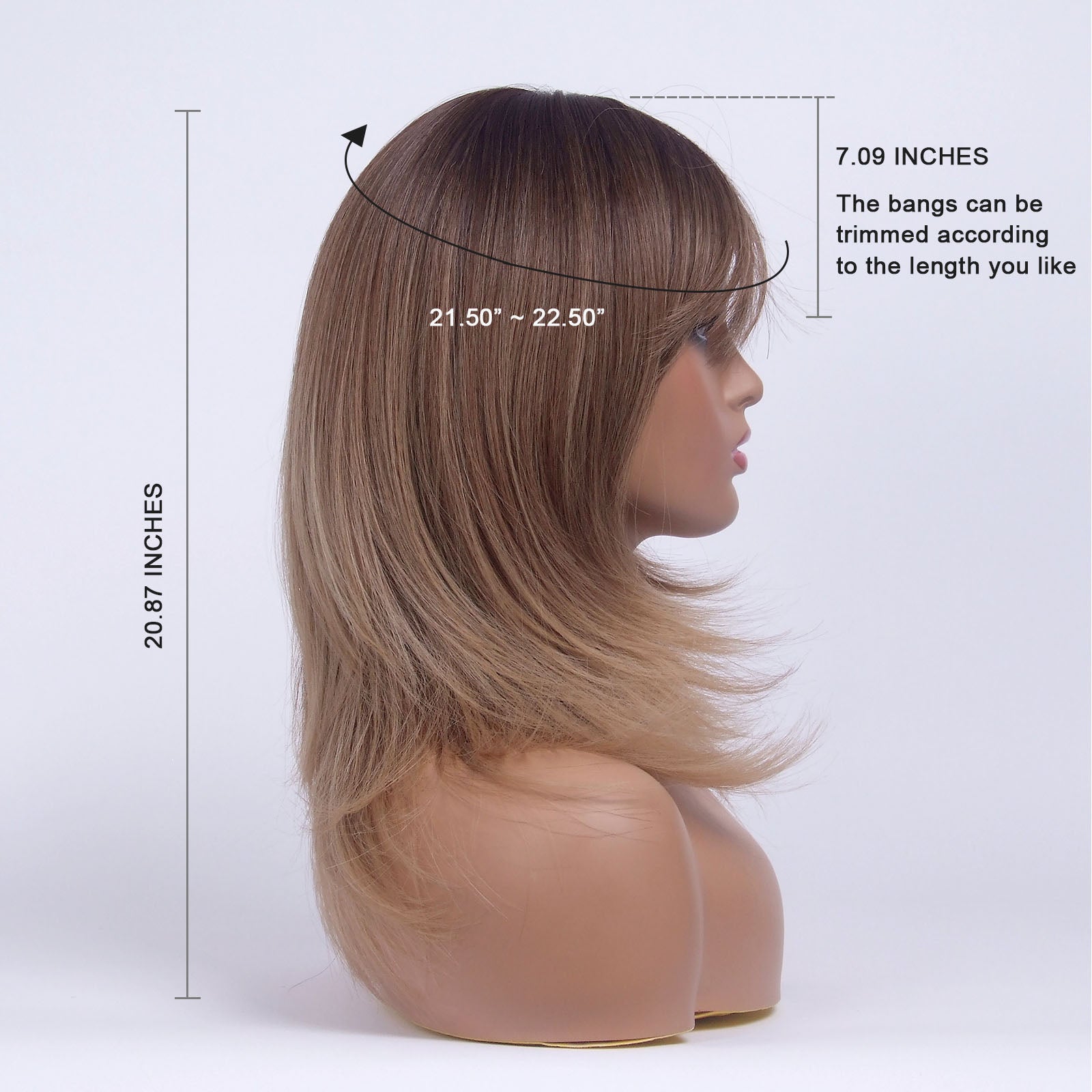 LINGDORA Ombre Brown Shoulder-Length Wig With Bangs for White Women Synthetic Hair
