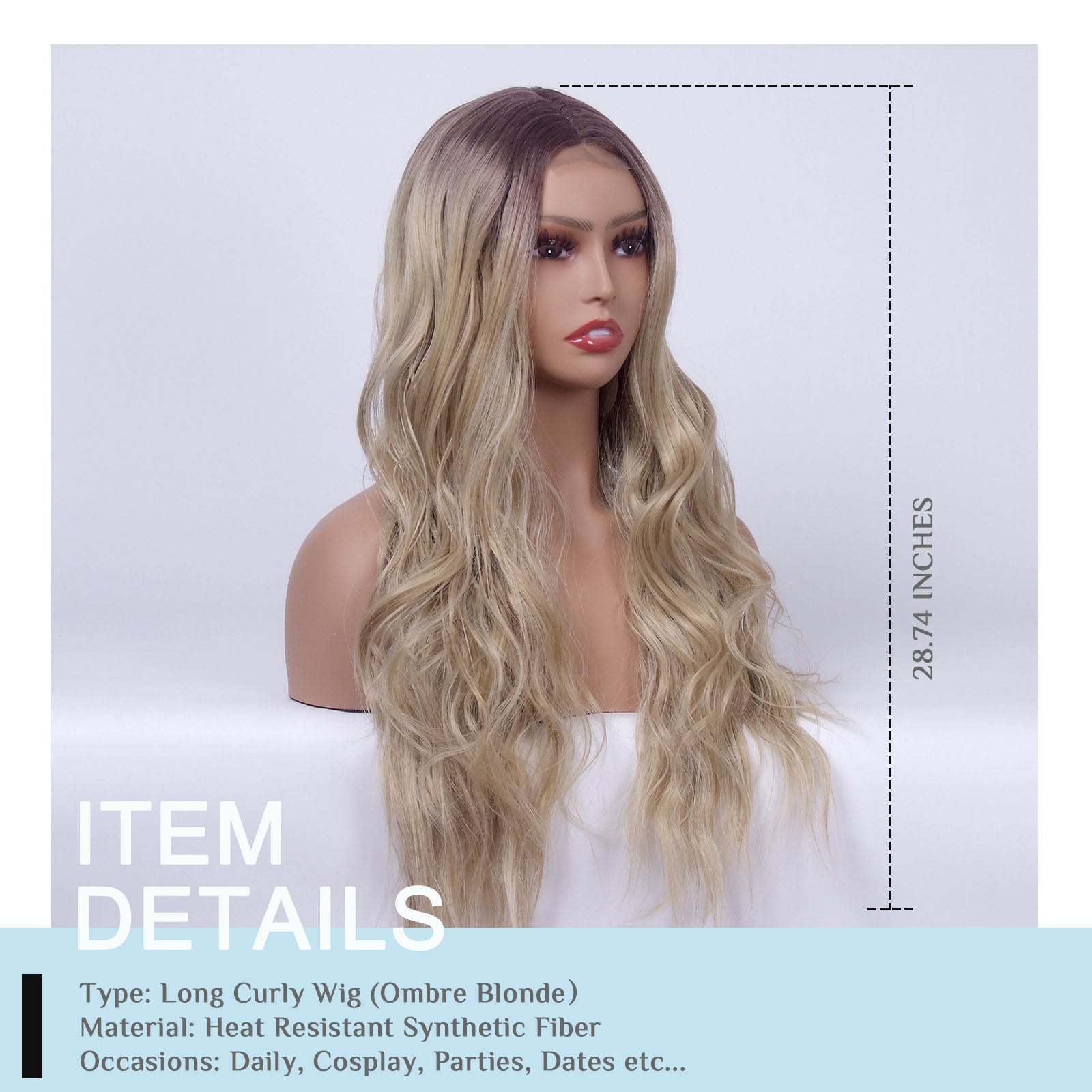 LINGDORA Long Ombre Blonde Wavy Middle Part Wig for Women Synthetic Curly Hair Small Lace Front